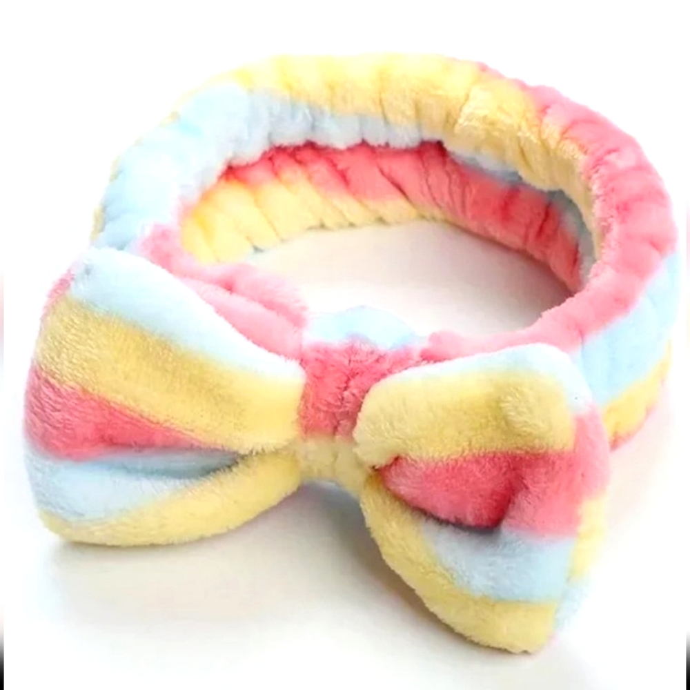 New plush stripe bow spa head band